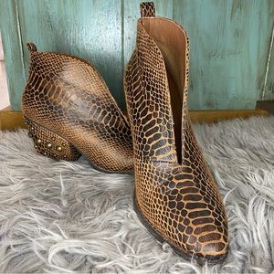 Brown Snake Print Ankle Boots